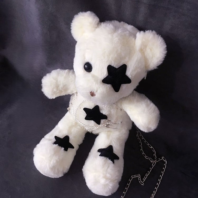 Decorated Stars Crossbody Plush White Bag with Black