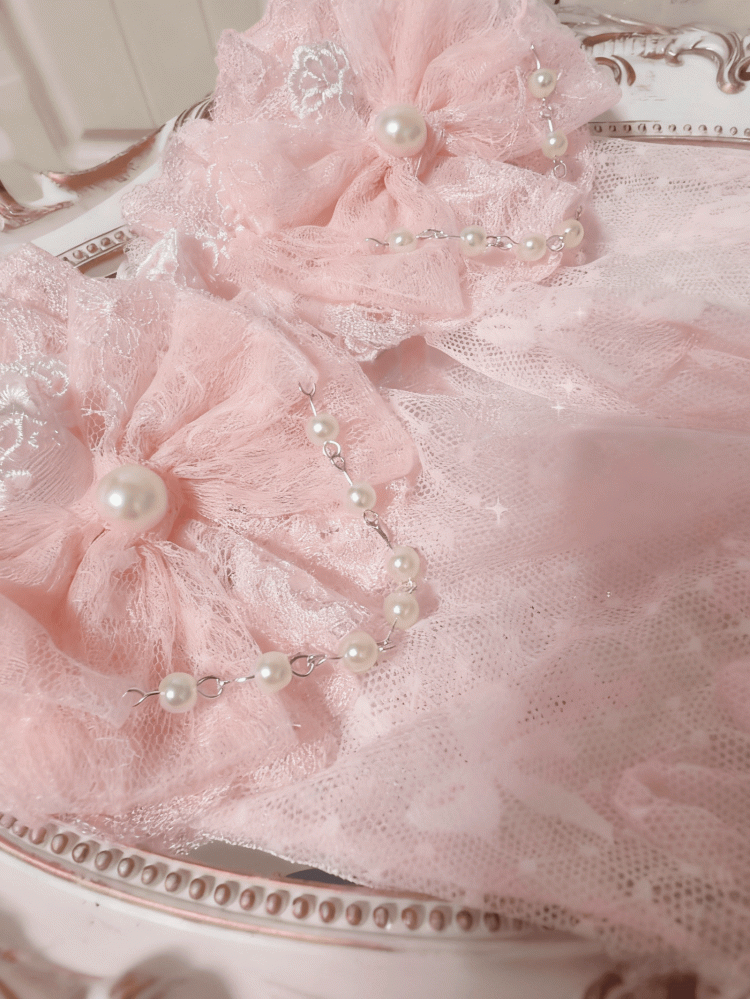 Gloves Details Bowknot Princess Pearl Lace Lolita with Pink/Blue