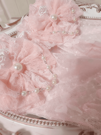 Gloves Details Bowknot Princess Pearl Lace Lolita with Pink/Blue