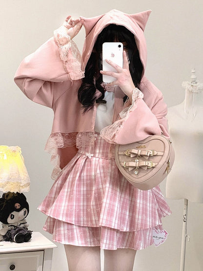 / Detail with Black Lace | Kei Short Trim Cape Kitty-Ear Jirai