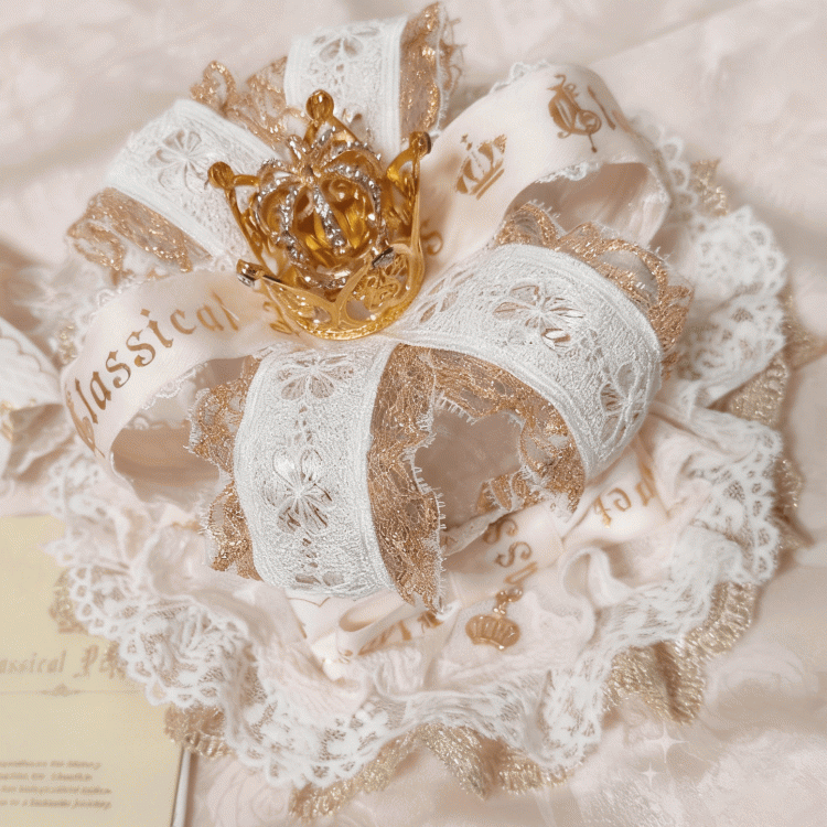 Hat Lolita Pink Gorgeous Crown Mini White Lace Gold Clip With
