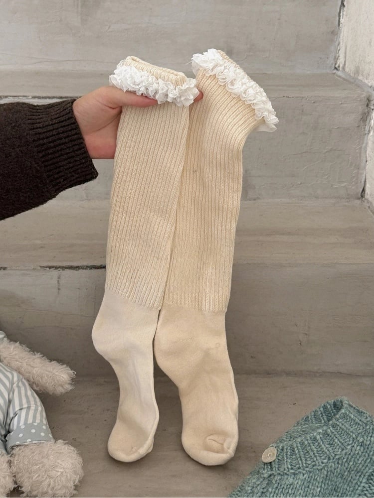 with Cuffs Socks Calf Ribbed Ruffled Lace