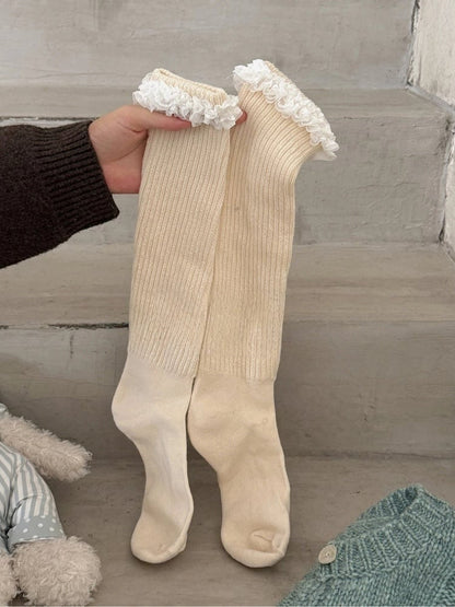 with Cuffs Socks Calf Ribbed Ruffled Lace