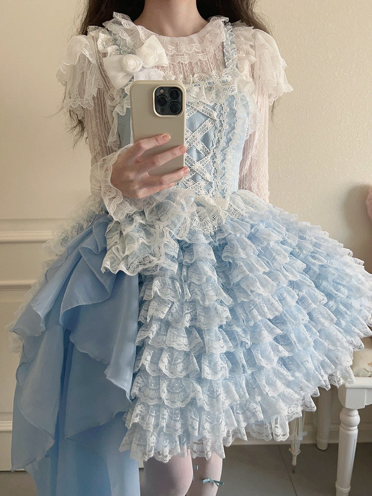 Hem Train Lace + Blue Bow JSK Only / Ruffle Lolita Dress Multi-Layered