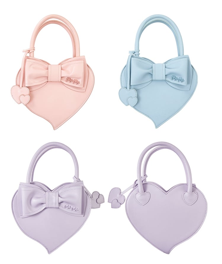ピンク/ブルー/パープルのハート型クロスボディバッグ
