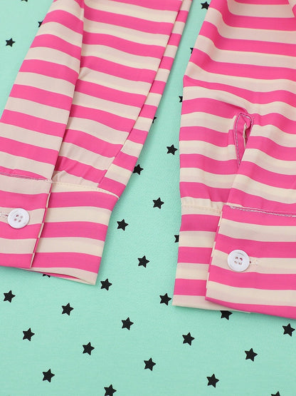 Green Star Print Tee with Stripe Shawl and Hairclip - Languid Park