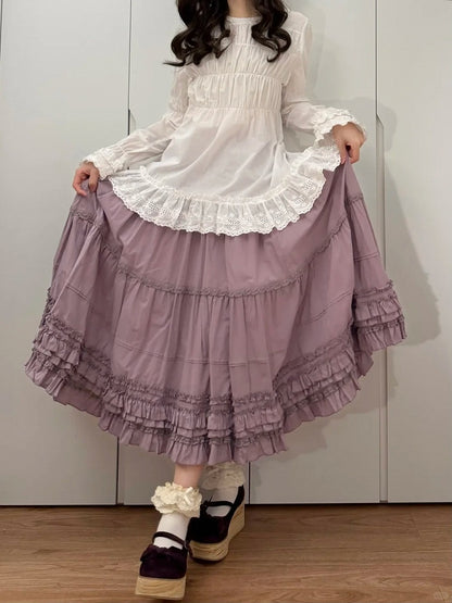 Loose Skirt Ruffled Multi-Layer Lolita Cotton Hem Purple Elegant