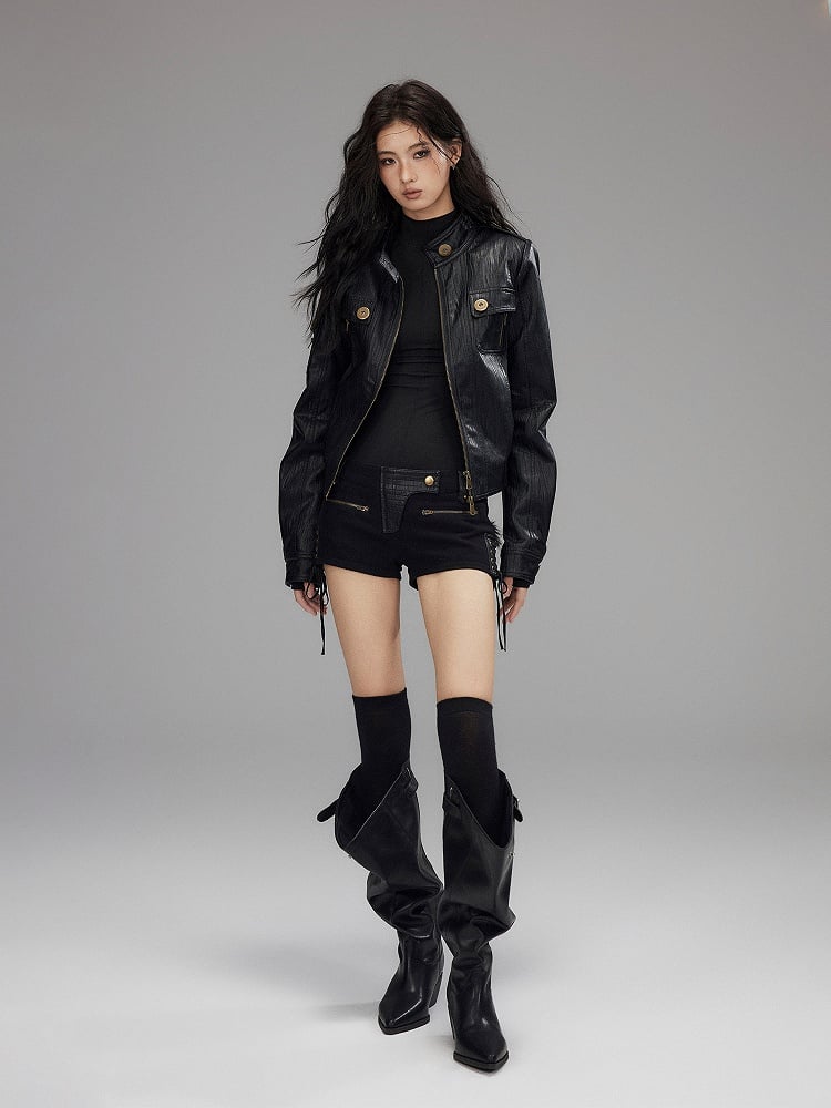 Cinching Waist Long Top Punk Sleeve Black style - Cargo