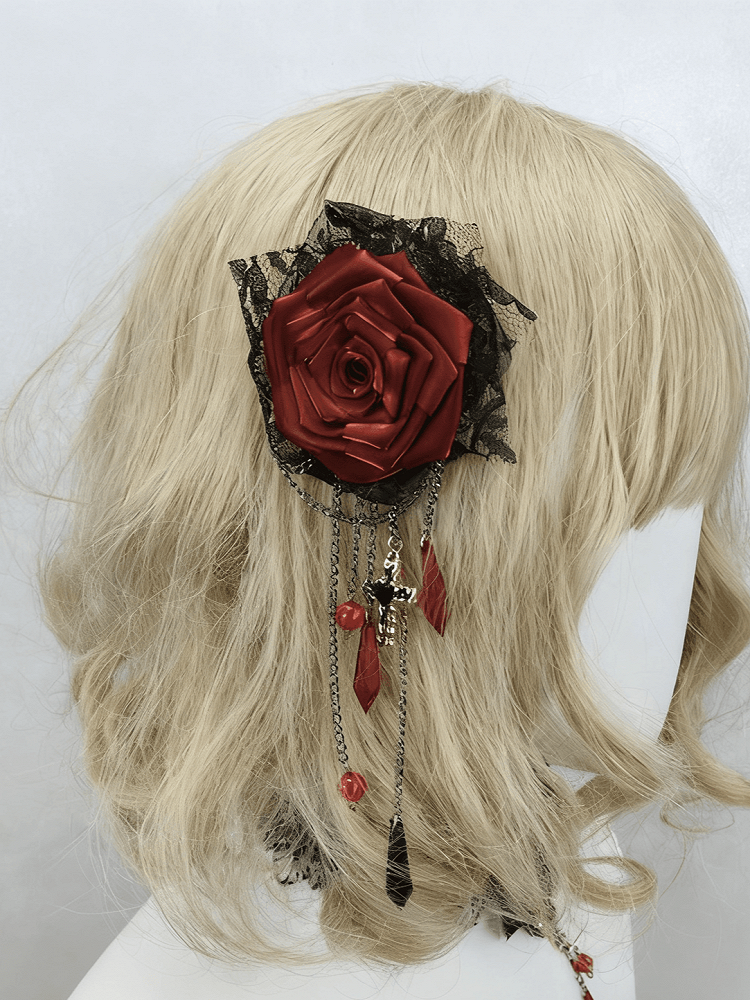 Rose Wine Metal Red Chains Hairclip/Brooch Teardrop-Shaped Gothic With Charms