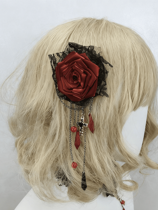 Rose Wine Metal Red Chains Hairclip/Brooch Teardrop-Shaped Gothic With Charms