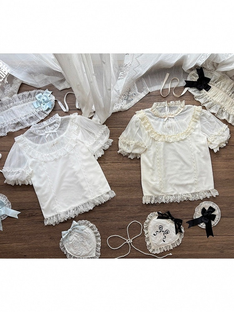 Dreamy Beige or White Lace Blouse with Removable Sleeves Lolita Style - Miss Cube Dressworks