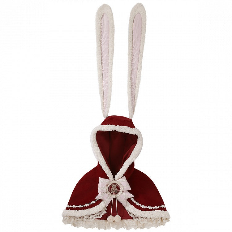 Ears Red Knitted Cape Skirt JSK - Sweet Lolita Dress Winter + Bunny Set Bear-Themed Top Short White
