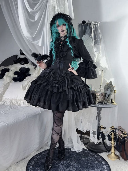 Black Gothic Lolita JSK with Butterfly Embroidery - Tachycardia