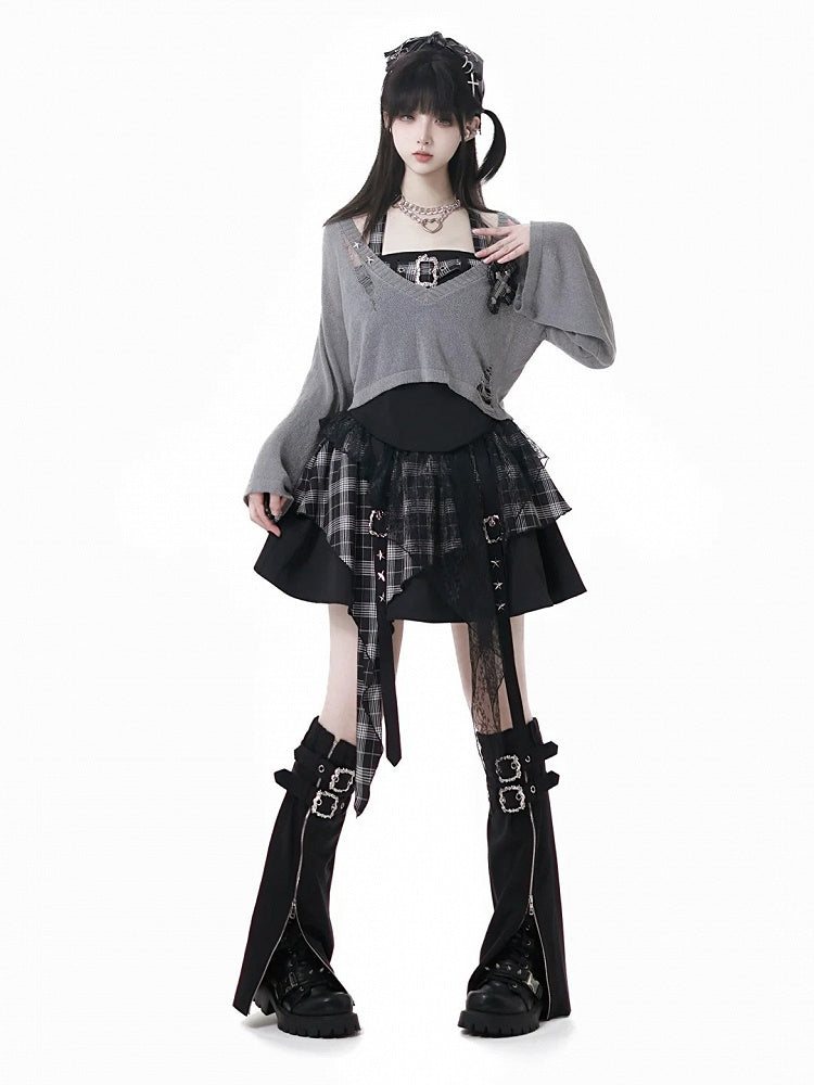 Zipper and Leg Adjustable Square Black Buckles Warmers Techwear with Dual