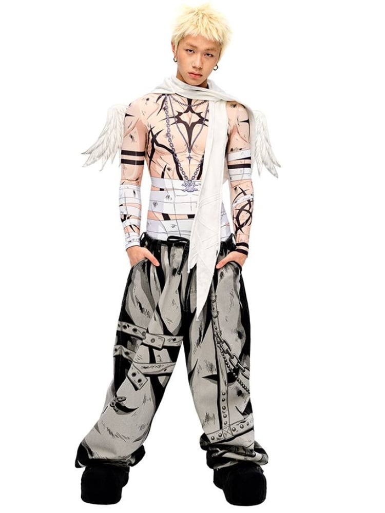 White Angel Wings Hatand Asymmetrical Hem Scarf