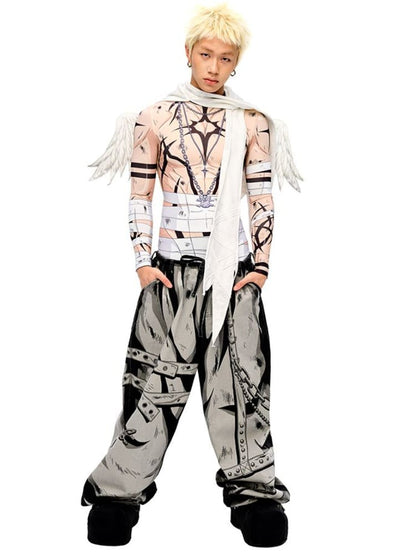 White Angel Wings Hatand Asymmetrical Hem Scarf