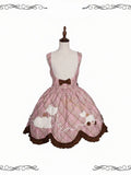 Winter Jumper Skirt in Pink Plaid with Cute Puppy Patchwork - iris de nuit