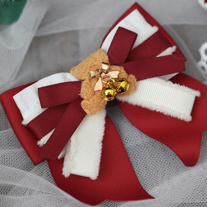 Bell Hairclip White Bowknot Style Red Bear Christmas