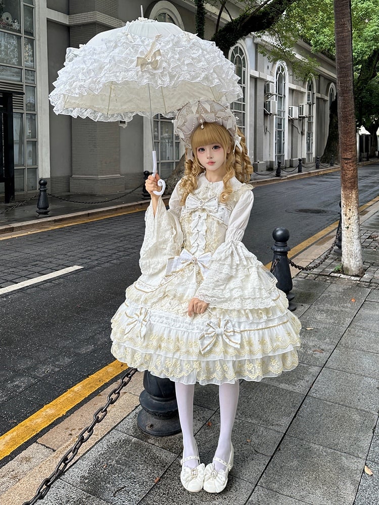 Jumper Skirt Bow Chain Neckline White Bead Dress Princess Gorgeous Lolita