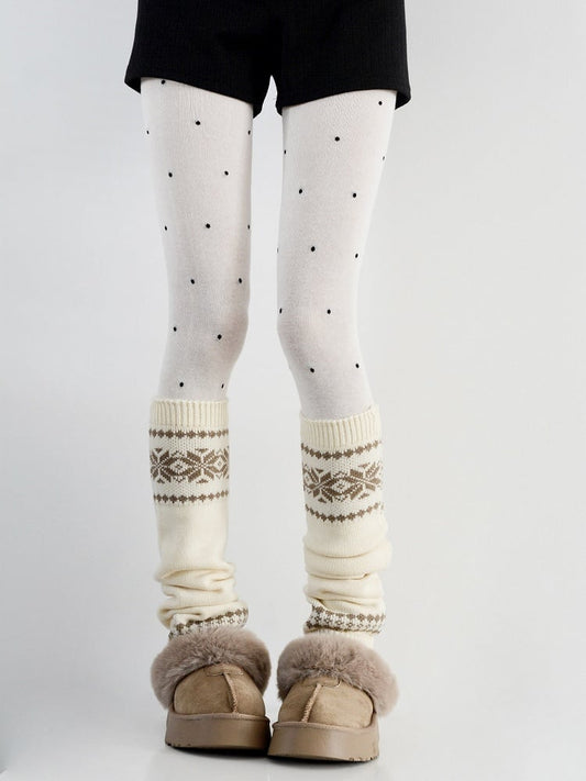 Polka Creamy White + Set Knitted of Warmers Leg A Tights Dot - Pair Tones Layering
