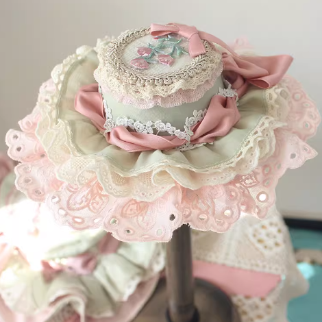Floral Embroidery Lace Trim Top Hat