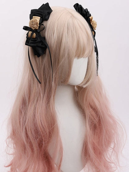 Gold Rose Lolita Black Bowknot Hairclip