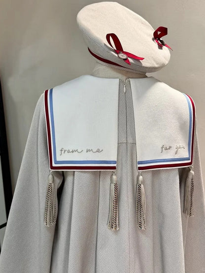 Beige Ouji Sailor Lolita Full Set-Beige Sailor Collor Top + Beige Ouji Shorts + Beige Beret Hat