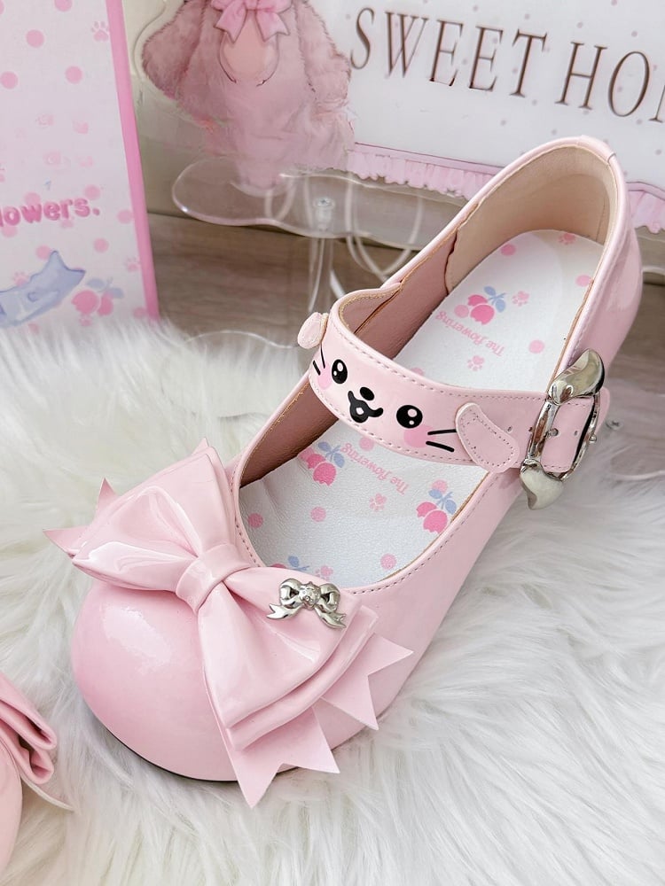 - Mid-heel Sweet Puppy Theme Mary with Dog Janes PU Lolita Pink