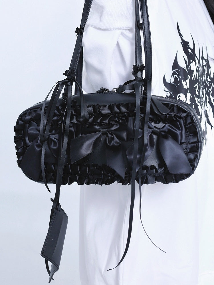 Details Bag Jirai Bowknot Trim Straps Kei Shoulder Ruffles Black Self-tie
