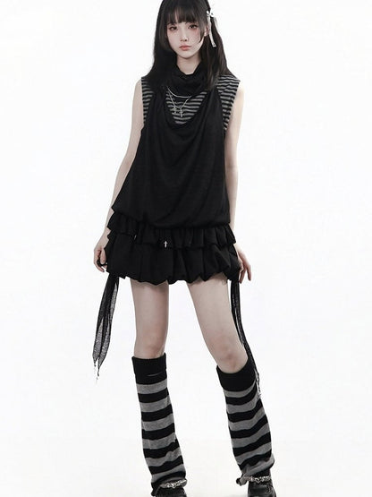 Black Bubble Skirt with Streamer Details - PINK SAVIOR