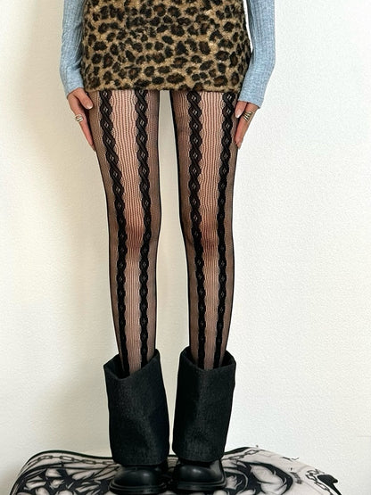 Halbtransparente Strumpfhose in Braun/Lila/Schwarz/Weiß/Grau im Y2K-Stil