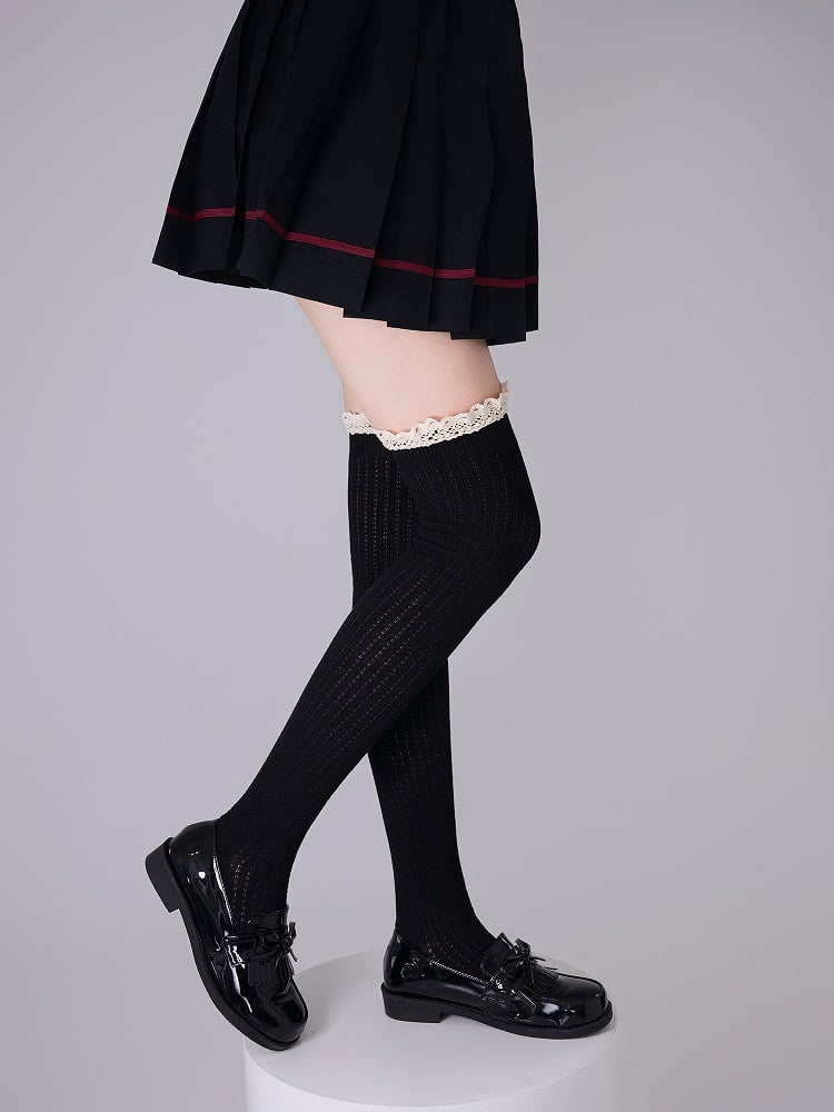 Knee Trim Stockings Black/Gray/White Slimming Over Lace