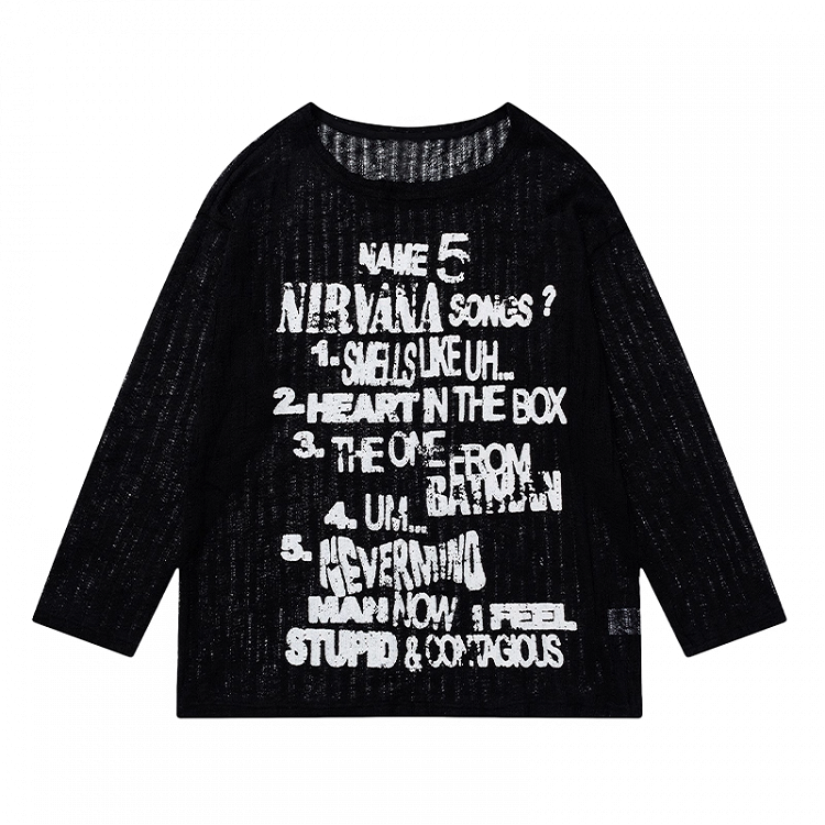 Semi-sheer Coverup Round Neck Vintage Letter Print Black/Apricot