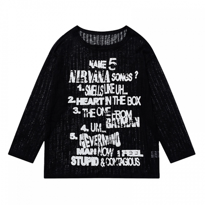 Semi-sheer Coverup Round Neck Vintage Letter Print Black/Apricot