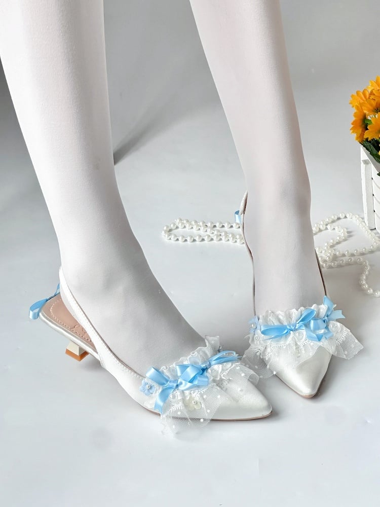 Sweet 3cm Low Heel Pointed Toe Shoes with Lace - A Sky Rabbit