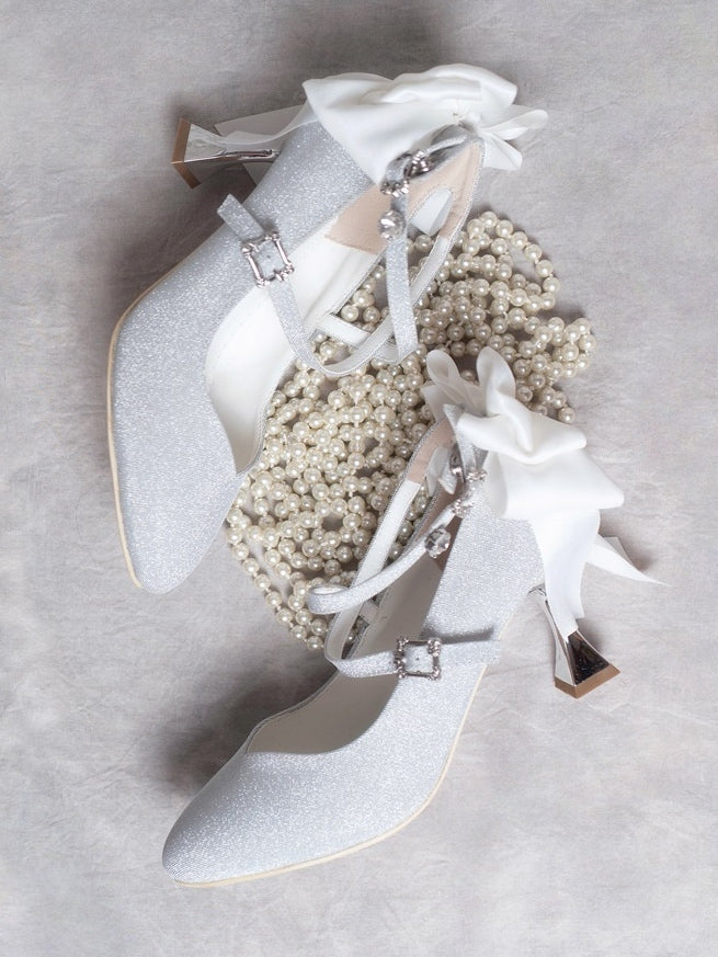 Toe Lolita PU Heels - High Silver Pointed Sparkling