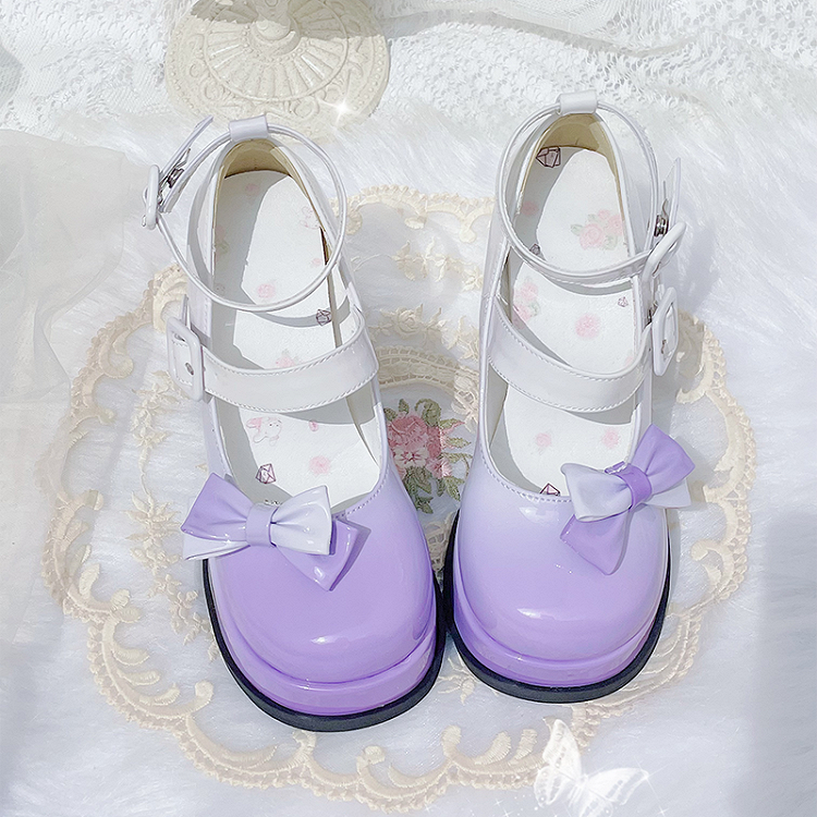 Gradient Purple Detachable Bowknot Platform High Block Heels Lolita Shoes