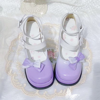 Gradient Purple Detachable Bowknot Platform High Block Heels Lolita Shoes