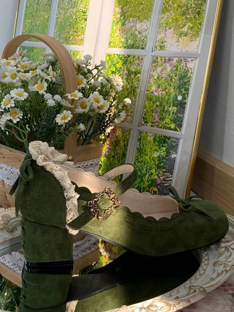 Janes Dark Top Bow at Green Lace - Elegant Toe in Trim Mary Square Lolita