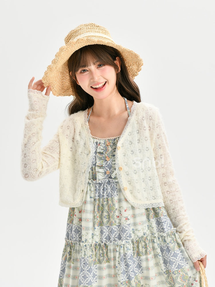 Sweet Creamy Yellow Lace Trim Cardigan
