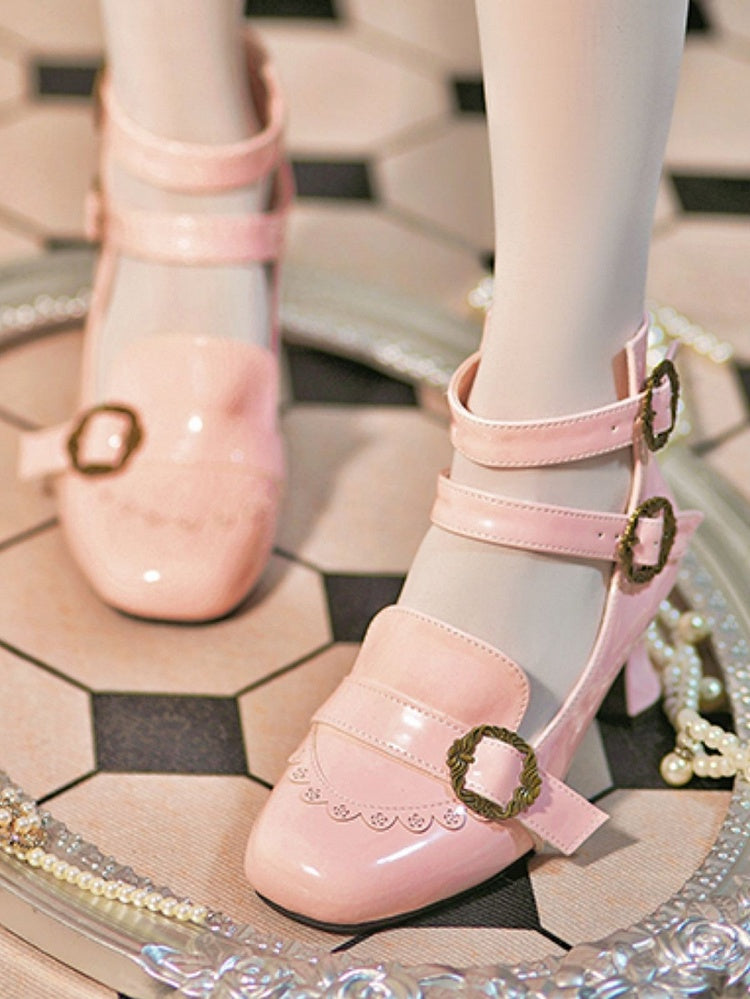 Design Motifs Mary Pink Rose Janes with Elegant Lolita Tri-Buckle