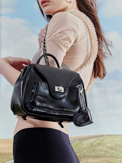 Black Chic Charm With Rectangular HandbagBackpack Heart