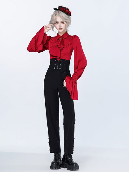 Black Boned Corset Belt High-Rise Ouji Pants - DevilInspired Exclusive Collection