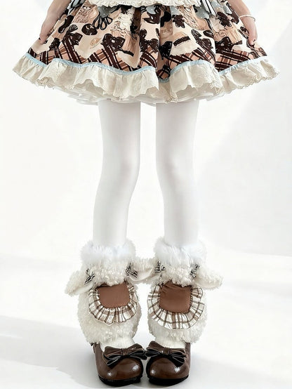 Mid-Calf Lamb + Bib Leg Socks 3-Piece Edge Curly Raw Accents Warmers Set Fur
