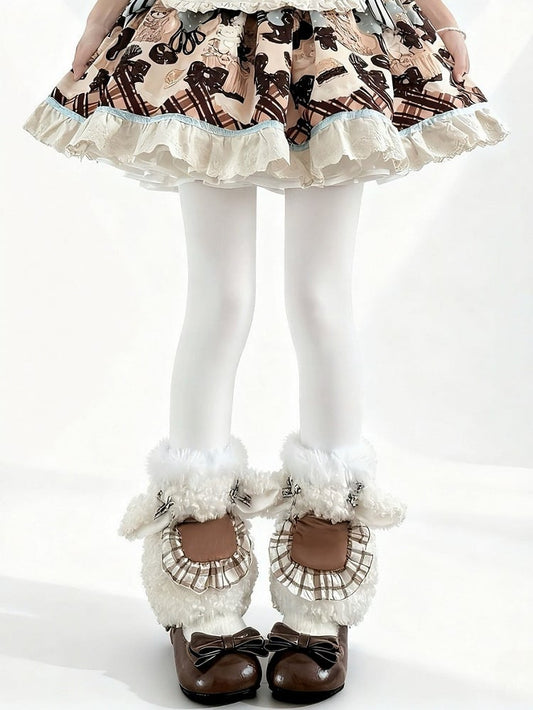 Mid-Calf Lamb + Bib Leg Socks 3-Piece Edge Curly Raw Accents Warmers Set Fur