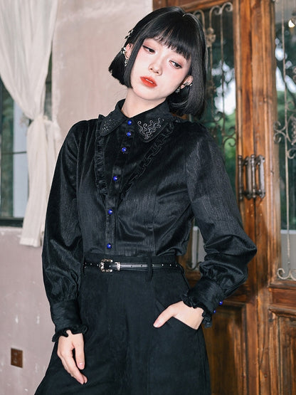 with Shirt Gothic Ruffle Sleeves Trim Black - Balloon
