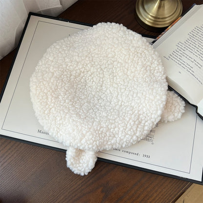 ホワイト/ブラック/レッド/ブラウンのフリース動物耳冬用ベレー帽