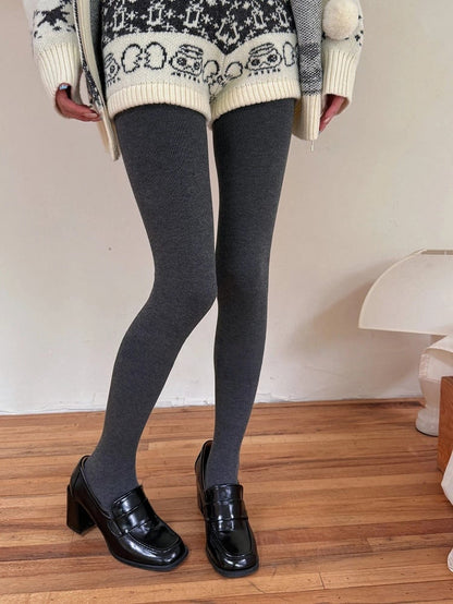 200g Fleece-Lined Vertical Rib Pantyhose