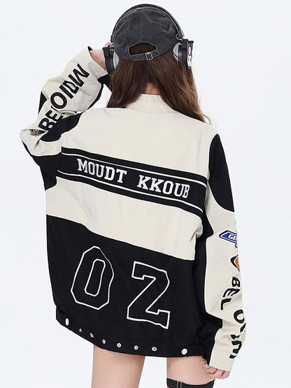 Fleece and Apricot Jacket Black Letters Embroidery Baseball with Colorblock Detachable