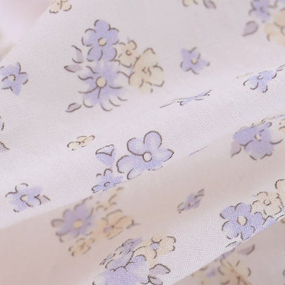 Blue and White Floral Print Top with Ruffle and Lace Details - serendipity